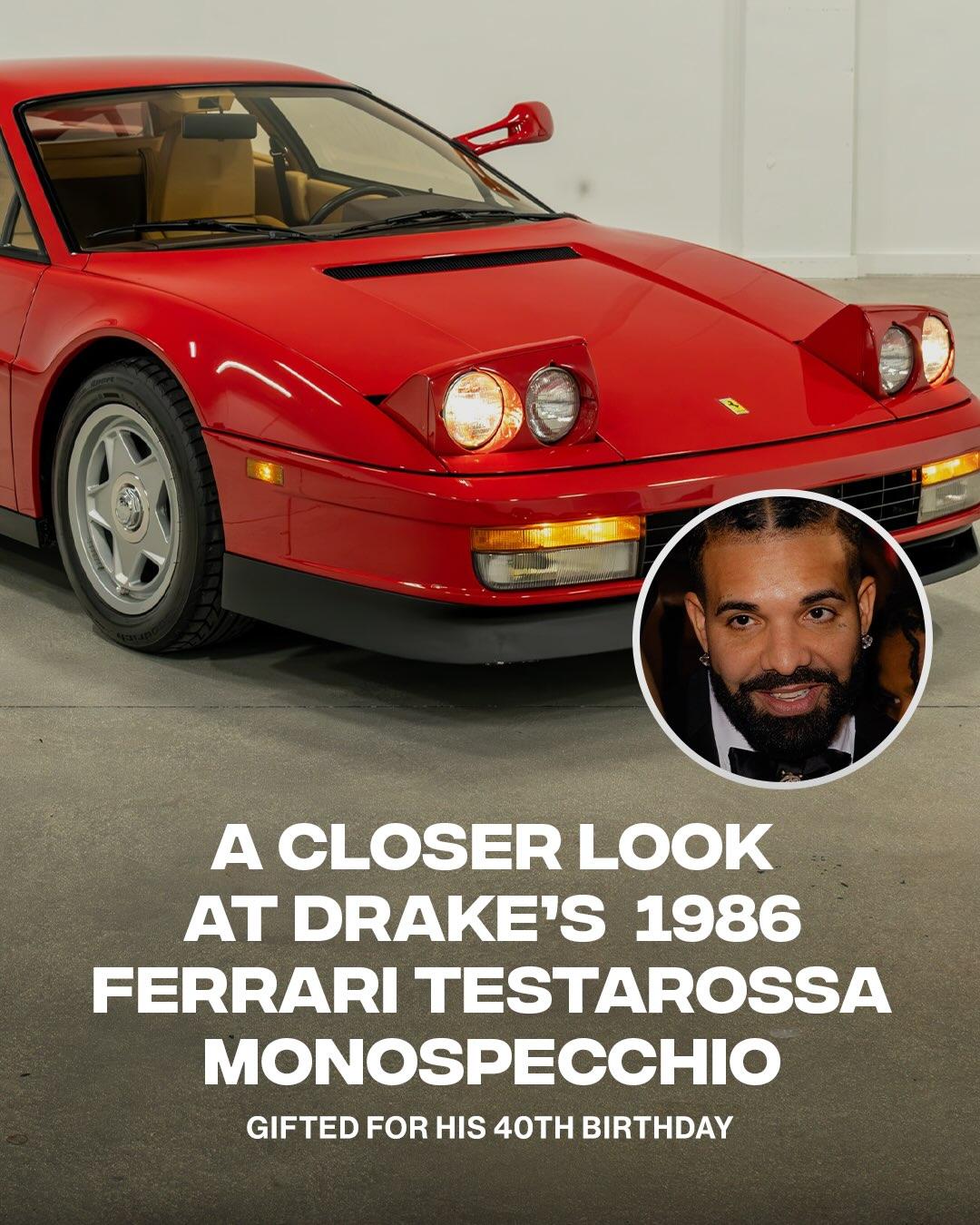 A closer look at a 1986 Ferrari Testarossa Monospecchio, the model reported in coverage of Drake’s 40th birthday gift